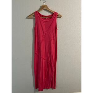 See You Monday LA Coral Pink Sleeveless Midi Dress XS Asymmetrical Seam